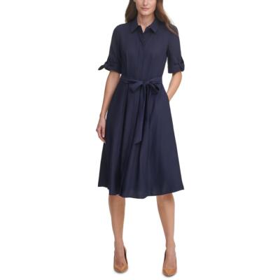 

Женское темно-синее вязаное рабочее платье-рубашка миди Calvin Klein  BHFO 8709, Indigo