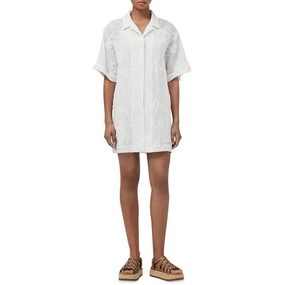 Женская рубашка миди с коротким рукавом Rag & Bone Womens Reed White Eyelet L BHFO 6522