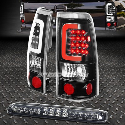 ЧЕРНАЯ СВЕТОДИОДНАЯ ЗАДНЯЯ ПАНЕЛЬ + ДЫМЧАТЫЙ 3-Й СТОП-СИГНАЛ И ГРУЗОВОЙ ФОНАРЬ ДЛЯ 99-03 CHEVY SILVERADO/SIERRA