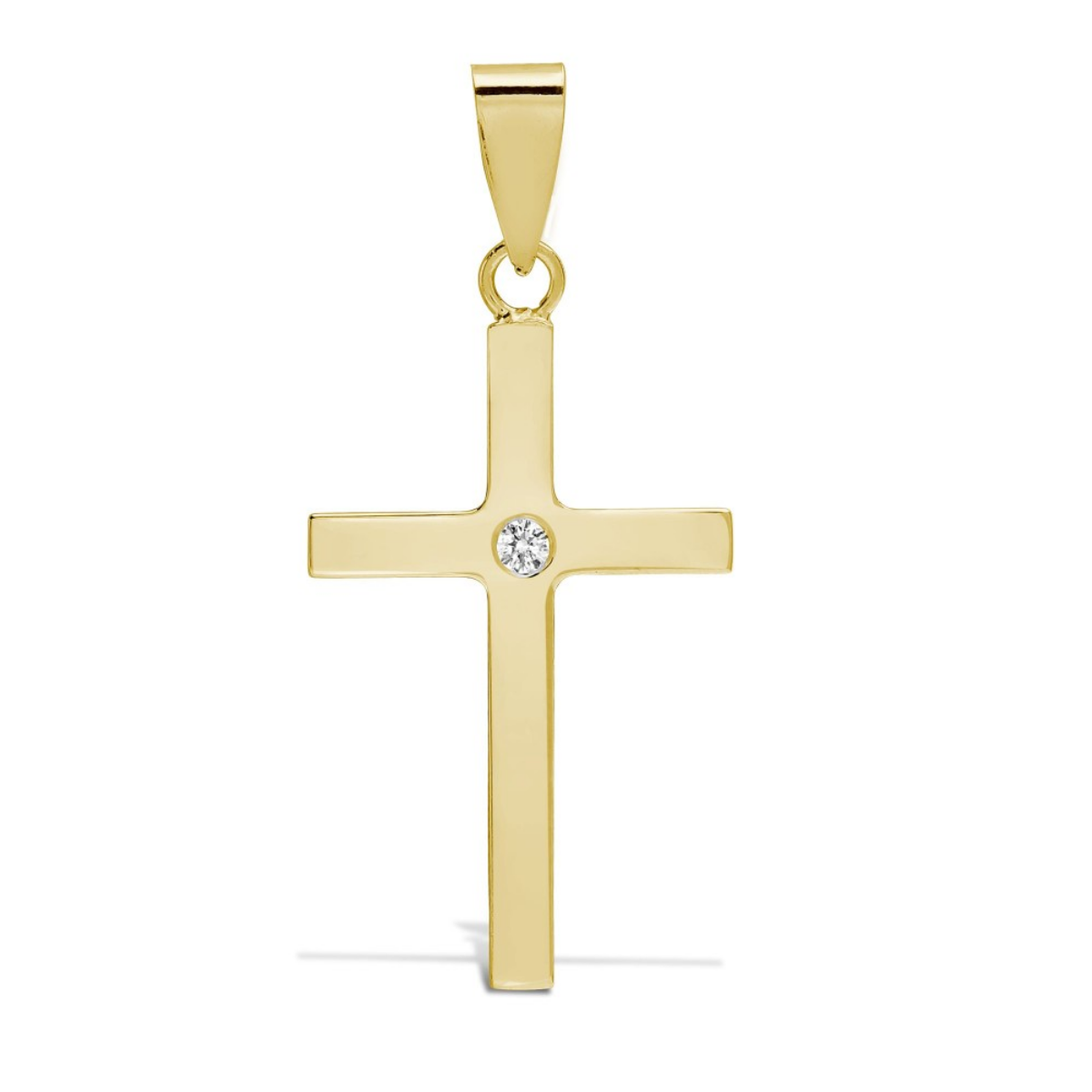 9ct Yellow Gold 0.03 Carat Diamond Set Cross Pendant - Chains available (9X087)