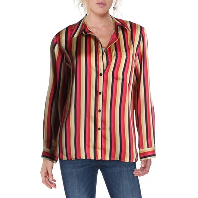 

Женская красная рубашка на пуговицах с высоким воротником Jak - Rae  BHFO 9481, Red/black stripe