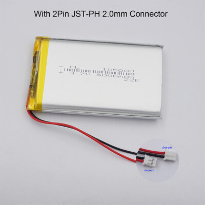 3.7V 5000 mAh 105080 Rechargeable Lipo Li Battery 2Pin 1.0/1.25/1.5/2.0/2.54 mm 