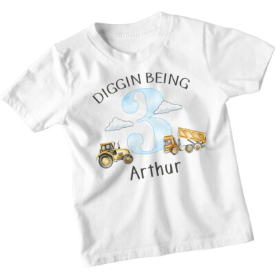 Personalised Construction Birthday T-Shirt Custom Name & Age Boys Girls #TA-195