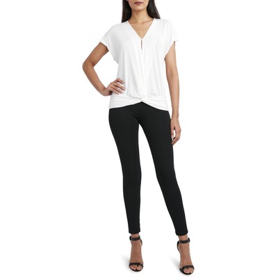 

BCBGMAXAZRIA Женская блузка цвета слоновой кости с v-образным вырезом и рюшами  BHFO 9662, Off white