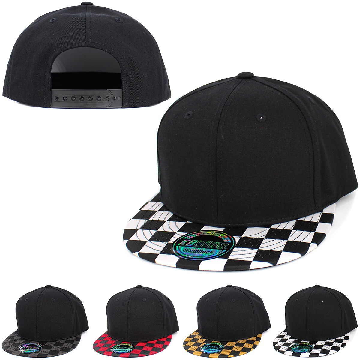 帽子 Ombre Check ball hat Flat Brim Ombre Checkered Multi Color Snapback Hat Blank Cap