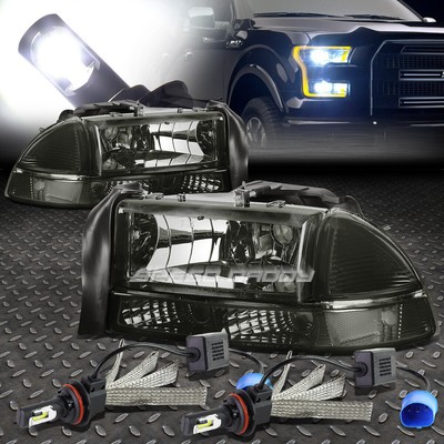 Фара с закопченным корпусом + Прозрачный угол + Система белых светодиодов 6000K для 97-04 Dakota