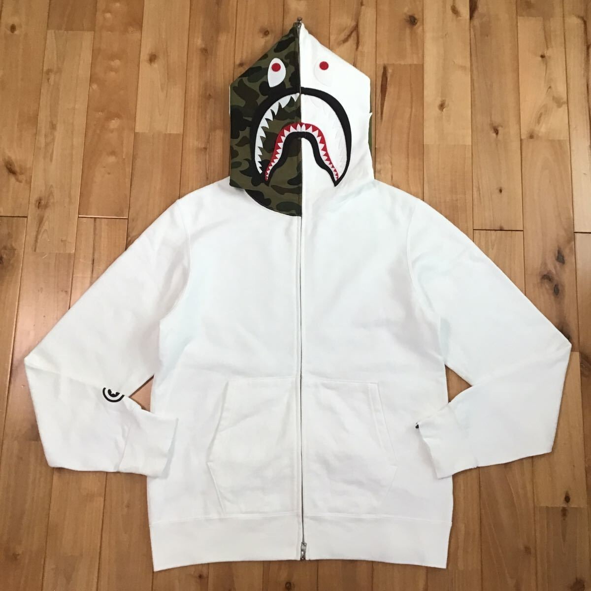 BAPE Shark full zip hoodie 1st camo green × white A Bathing