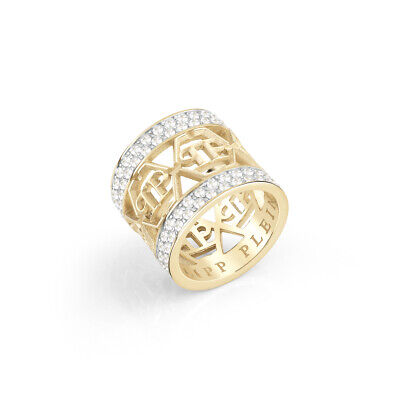 Pre-owned Philipp Plein Womens Ring Pj3aa10r3 Stainless Steel Golden Swarovski Size 14