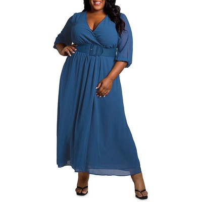 Женское синее шифоновое платье макси с стихарем Poetic Justice, длинное платье макси плюс 2X BHFO 6455