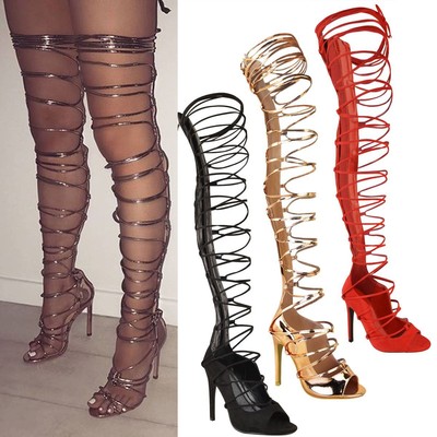 thigh high lace up heels