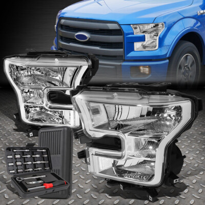 ДЛЯ 15-17 FORD F150 ХРОМИРОВАННЫЙ КОРПУС ПРОЗРАЧНЫХ УГЛОВЫХ ФАР ГОЛОВНОГО СВЕТА + НАБОР ИНСТРУМЕНТОВ