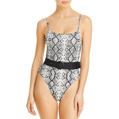

Aqua Womens Black-Ivory Snake Print Beachwear One-Piece Swimsuit  BHFO 5408, Black/cream