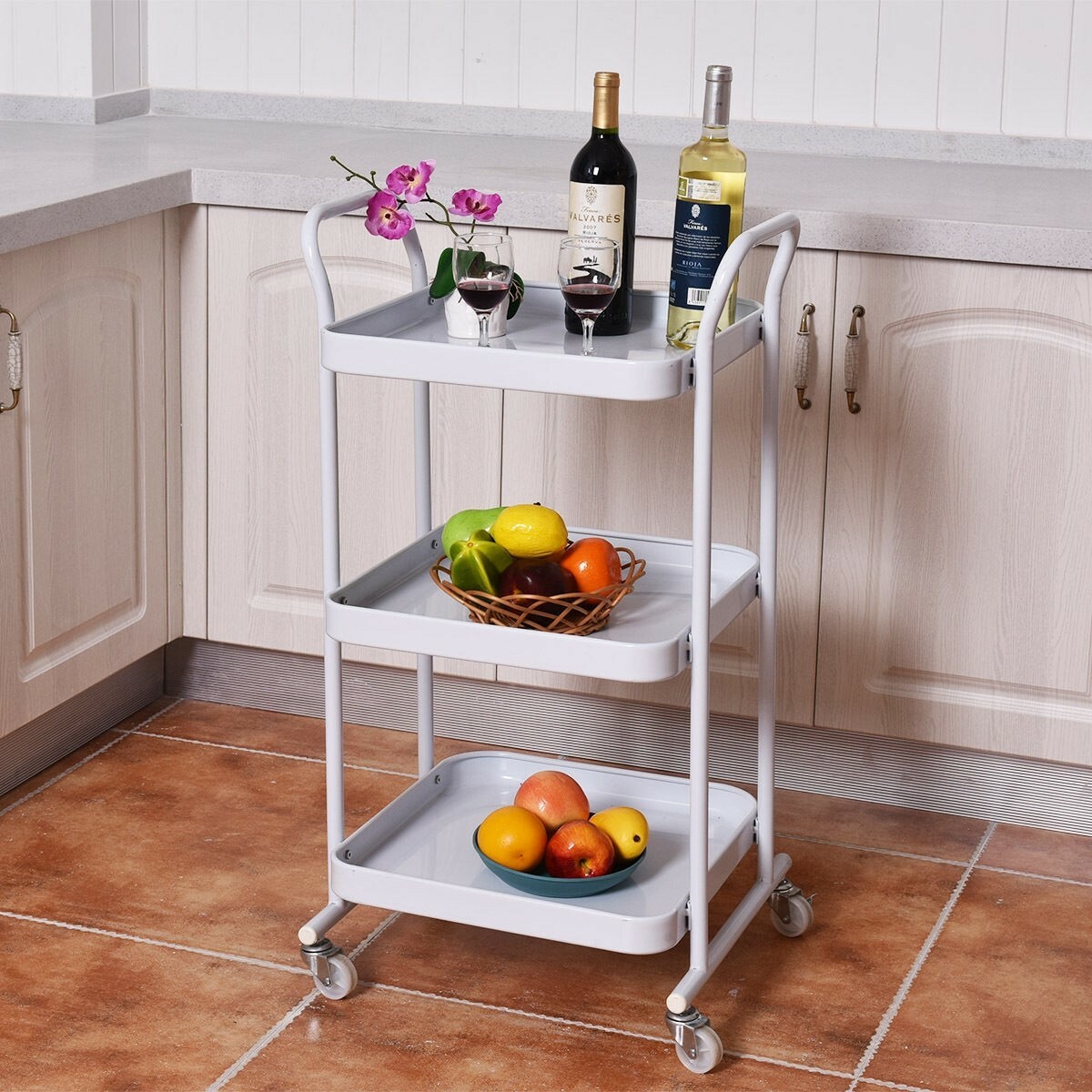 Kitchen Island Cart 3-Tier Rolling Storage Steel Shelves Rack Organizer Trolley