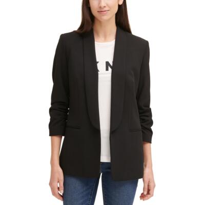Женская черная однотонная офисная рабочая одежда DKNY, блейзер Petites с открытой передней частью, 12P BHFO 1710