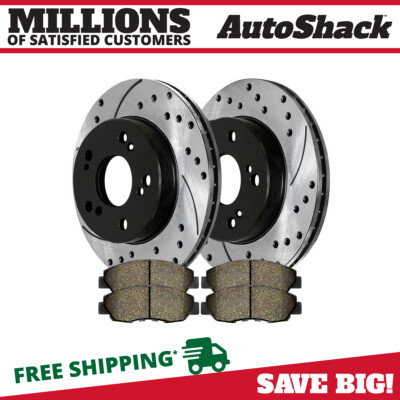 Front Drilled Slotted Brake Rotors Pads for 2006-2010 2011 Honda Civic 1.8L