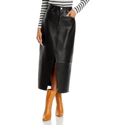 Pre-owned Frame Womens Lamb Leather Pebbled Slit Midi Skirt Bhfo 5057 In Black