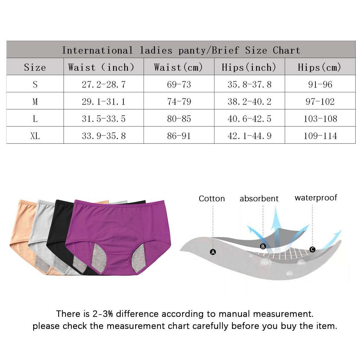 4 Pack Womens Girls Period Panties Leak-Proof Stretch Briefs Menstrual Underwear