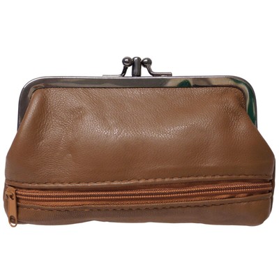 Leather Ladies Clasp Coin Purse by Oakridge 4 Colours Zipped Section Handy