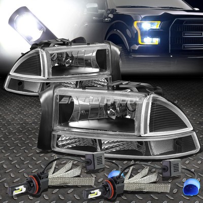 Фара с черным корпусом + Прозрачный угол + Белая светодиодная система 6000K для 97-04 Dakota