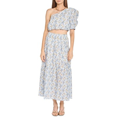 

Женская асимметричная блуза на одно плечо укороченный топ En Saison BHFO 7207, Blue floral
