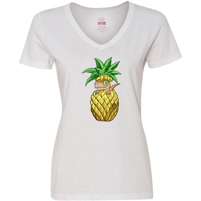 Inktastic Cute Dinosaur In A Pineapple Women's V-Neck T-Shirt Dino Fruit Funny