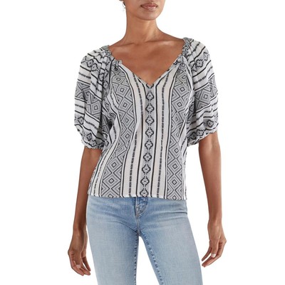 VELVET BY GRAHAM & SPENCER Womens White V Neck Peasant Top Shirt S BHFO 2571
