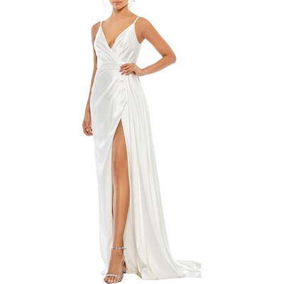 Женское длинное вечернее платье Mac Duggal из белого атласа 2 BHFO 6237