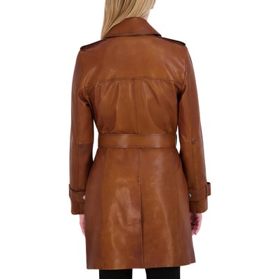Pre-owned Tahari Womens Collared Long Dressy Leather Jacket Coat Petites Bhfo 4000 In Brown