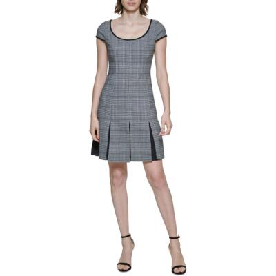 

Женское плиссированное платье-футляр в клетку с короткими рукавами DKNY BHFO 6398, Black-ivory
