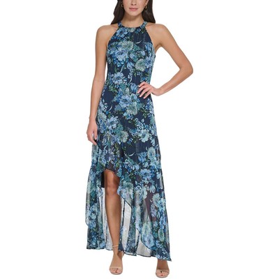 Vince Camuto Womens Navy Metallic Chiffon Halter Evening Dress Gown 6 BHFO 7335