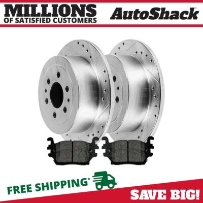 Rear Drilled Slotted Brake Rotors and Pads 3pc Set for Hummer H3T 2006-2010 H3
