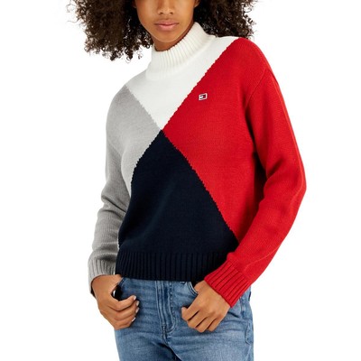 Женский свитер-водолазка Tommy Hilfiger с имитацией цвета слоновой кости в цветоблок с высоким воротом XXL BHFO 5582