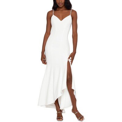 Женское коктейльное и вечернее платье из белого крепа со стразами Xscape 12 BHFO 3617