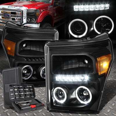 ДЛЯ 11-16 ФАР FORD SUPER DUTY LED DRL С ДВУМЯ ПРОЕКТОРАМИ HALO + НАБОР ИНСТРУМЕНТОВ ЧЕРНЫЙ