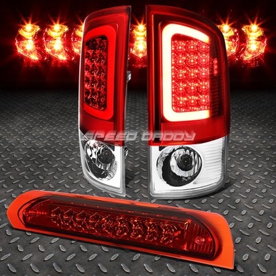 ХРОМИРОВАННЫЙ КОРПУС КРАСНОГО 3D СВЕТОДИОДНОГО ЗАДНЕГО СТОП-СИГНАЛА + 3-Й ГРУЗОВОЙ ФОНАРЬ ДЛЯ 07-09 DODOGE RAM