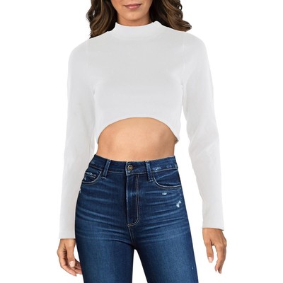 FCT Basics Womens White Ribbed Cropped Mock Neck Top L BHFO 5293