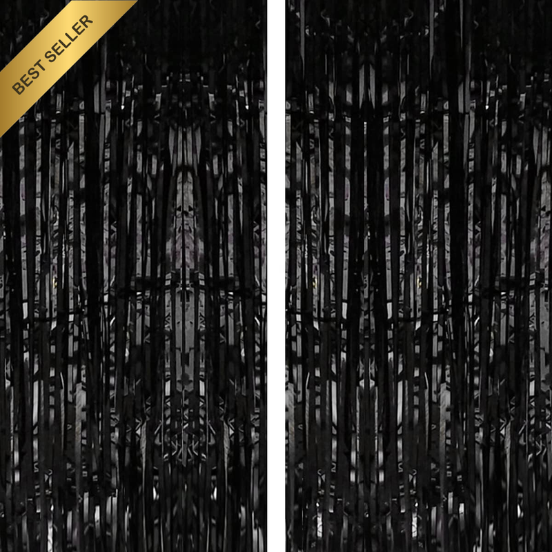 2 Pack Black Foil Fringe Curtain Tinsel Streamer Party Backdrop Decor