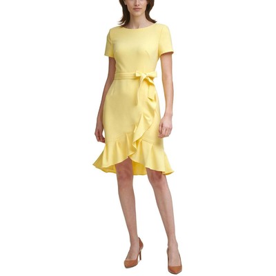 

Желтое женское платье с рюшами и расклешенным краем Calvin Klein Petites  BHFO 6762, Popcorn