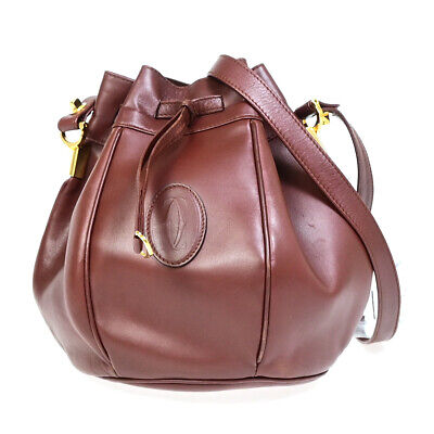 MUST DE CARTIER 2C Logo Drawstring Shoulder Bag Leather MUST DE CARTIER 2C Logo Drawstring Shoulder Bag Leather