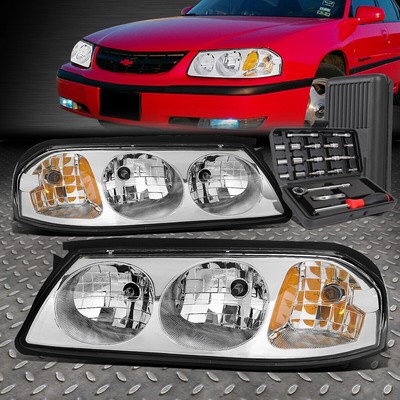 ДЛЯ 00-05 CHEVY IMPALA ХРОМИРОВАННЫЙ КОРПУС ЯНТАРНЫЕ УГЛОВЫЕ ФАРЫ ГОЛОВНОГО СВЕТА + НАБОР ИНСТРУМЕНТОВ