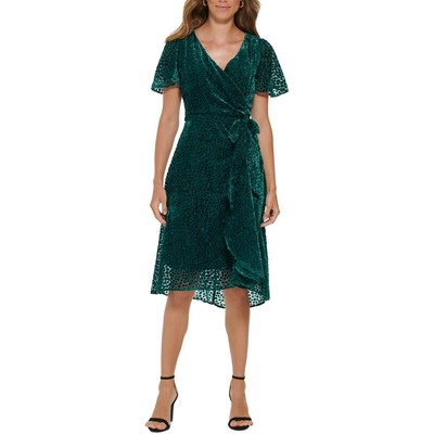 

Женское бархатное платье с запахом до колена DKNY BHFO 2669, Forest green