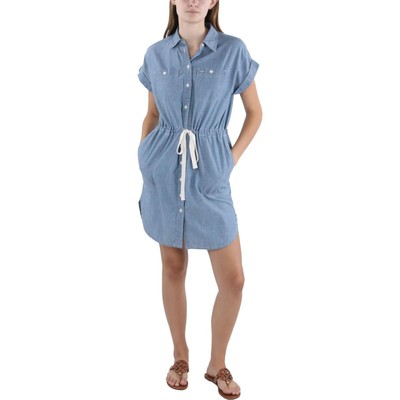 Женская синяя джинсовая рубашка с завязками на талии Lauren Ralph Lauren Petites 2P BHFO 0996