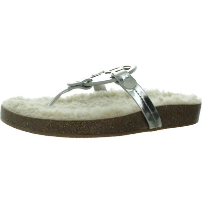 Женские серебристые босоножки с Т-образным ремешком из искусственной кожи Tory Burch 7 Medium (B,M) BHFO 7659