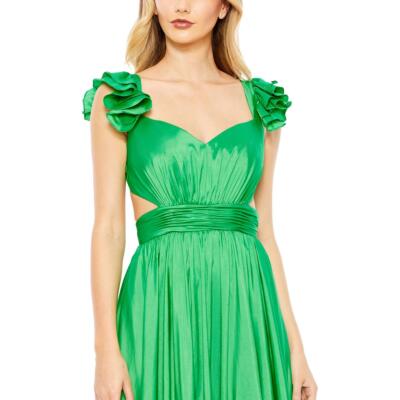 Pre-owned Mac Duggal Womens Satin Maxi Formal Evening Dress Gown Bhfo 4922 In Green