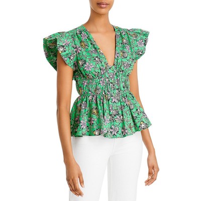

Женская зеленая блузка на пуговицах с цветочным принтом Derek Lam 10 Crosby  BHFO 7912, Green multi