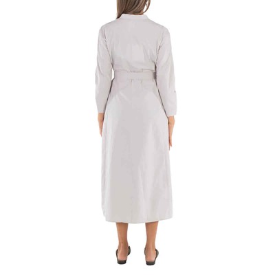 Pre-owned Max Mara Ice Cloe Belted Poplin Long-sleeve Midi Dress In White