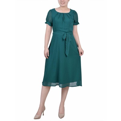 Женское зеленое шифоновое платье миди длиной до колена Petites PM BHFO 6902 из коллекции NY Collection
