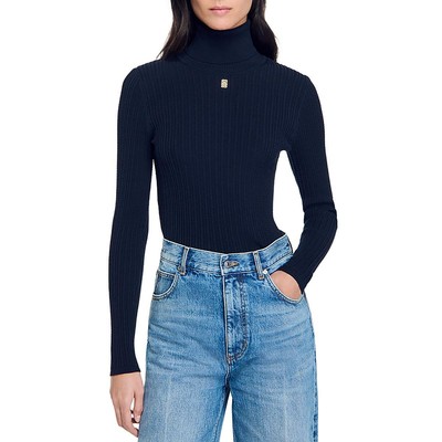 Женский свитер-водолазка с высоким воротом из темно-синей полушерстяной смеси Sandro 1 BHFO 9051
