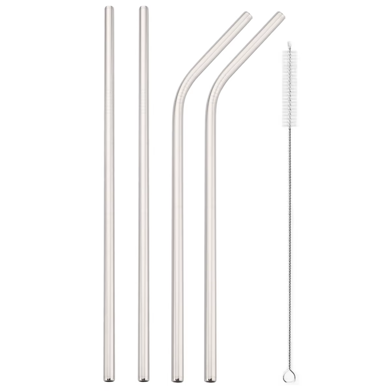 4/8Pcs Reusable Silver Straw Set 304 Stainless Steel Straw Straight Bent Drinkin