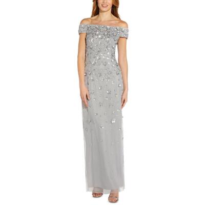Adrianna Papell Женское серое сетчатое формальное вечернее платье Gown Petites 10P BHFO 3070